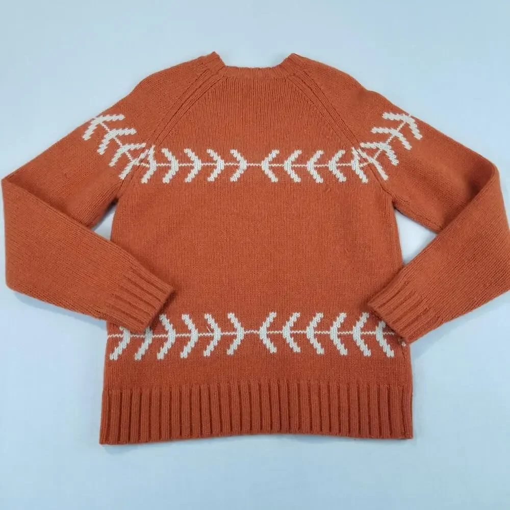 GAP Sweater Womens Small Orange Lambswool Raglan Knit Fishbone Art to Wear